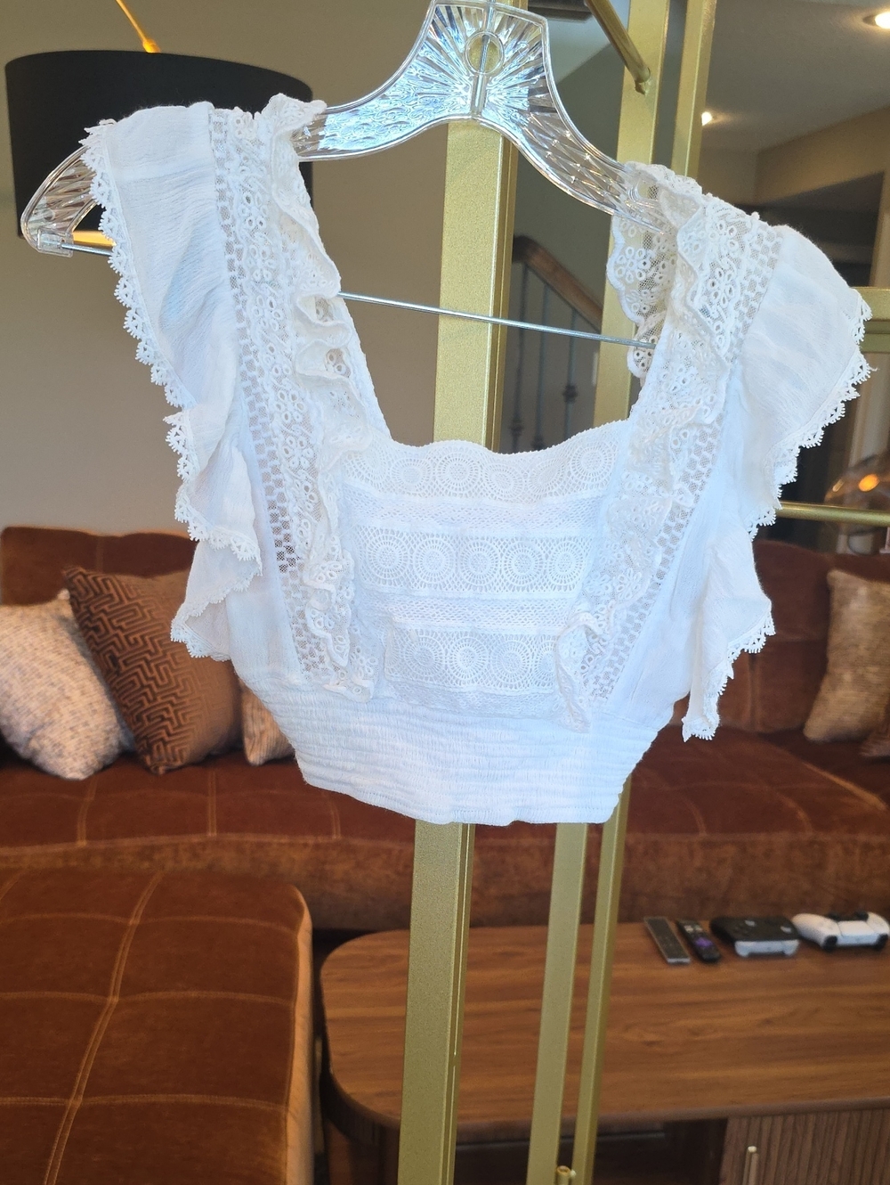 Surf Gypsy White Lace Ruffle Crop Top